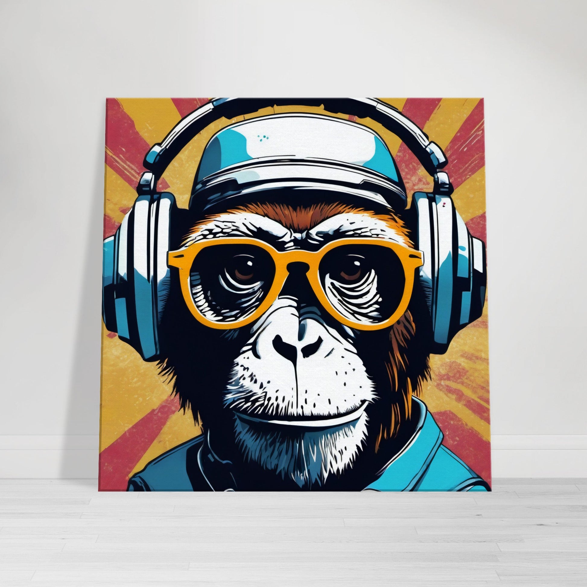 tableau singe casque de musique