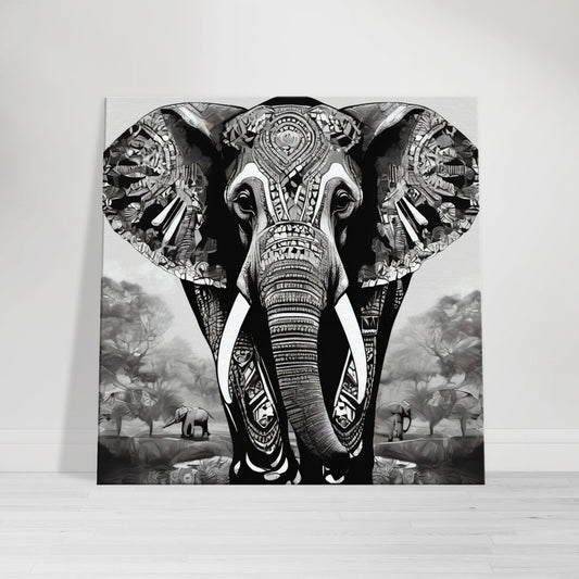tableau elephant noir et blanc