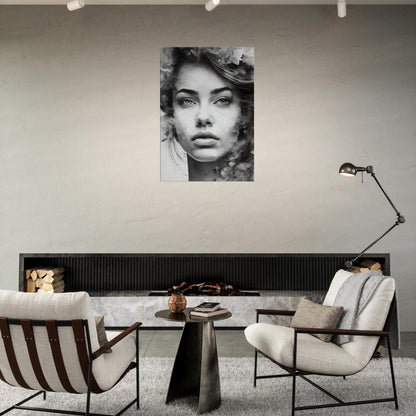 Tableau de femme pensive en noir et blanc dans le salon