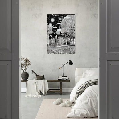 tableau design ville noir et blanc chambre