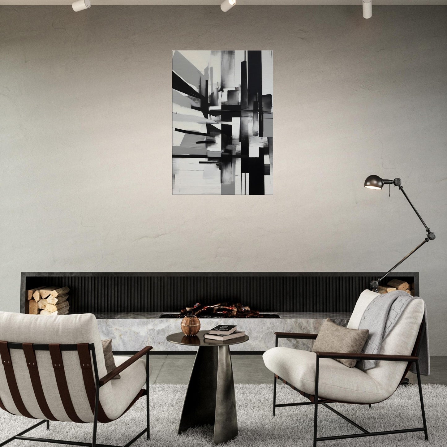 tableau abstrait contemporain en noir et blanc salon