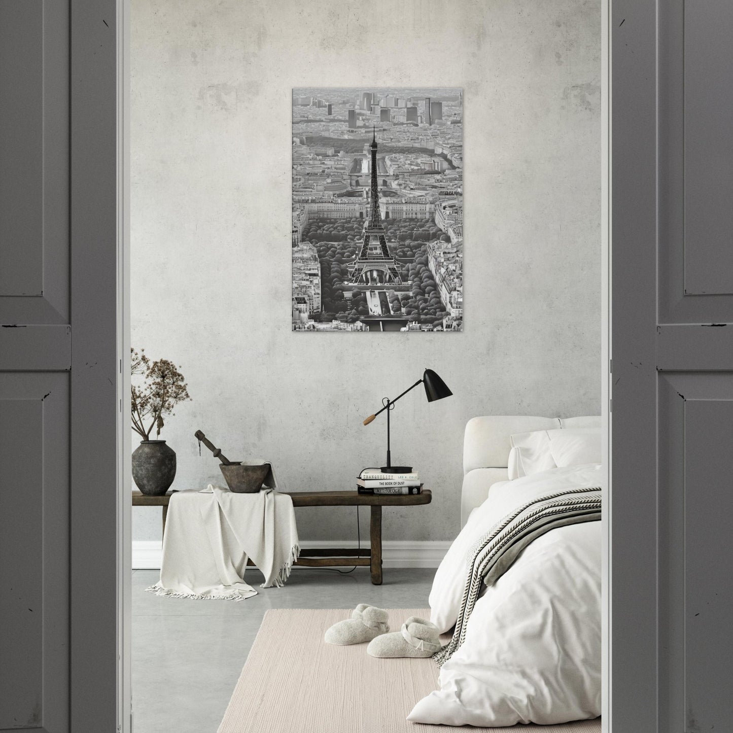 tableau de Paris en noir et blanc dans la chambre