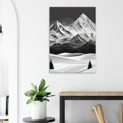 tableau de montagne en noir et blanc